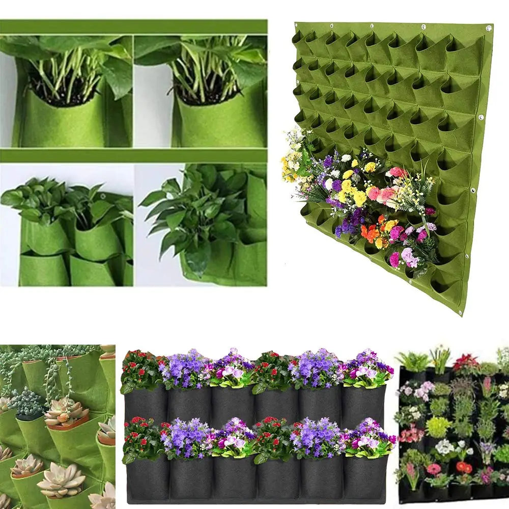 64 Pockets  Hanging Planter Bags, Wall Mounted Planting Grow Bags For Garden Outdoor Indoor Gardening Greening Flower Container