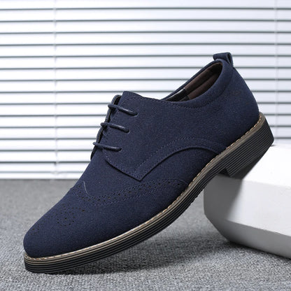 Mens Navy Blue Suede Wingtip Derby Shoes Classic Lace Up Formal Casual Dress Shoes For Business Wedding Office Wear British