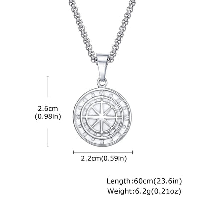 Men's Silver Color Geometric Pendant Necklace, Non Fading Stainless Steel Compass Necklace with Chain, Stylish Jewelry Gifts