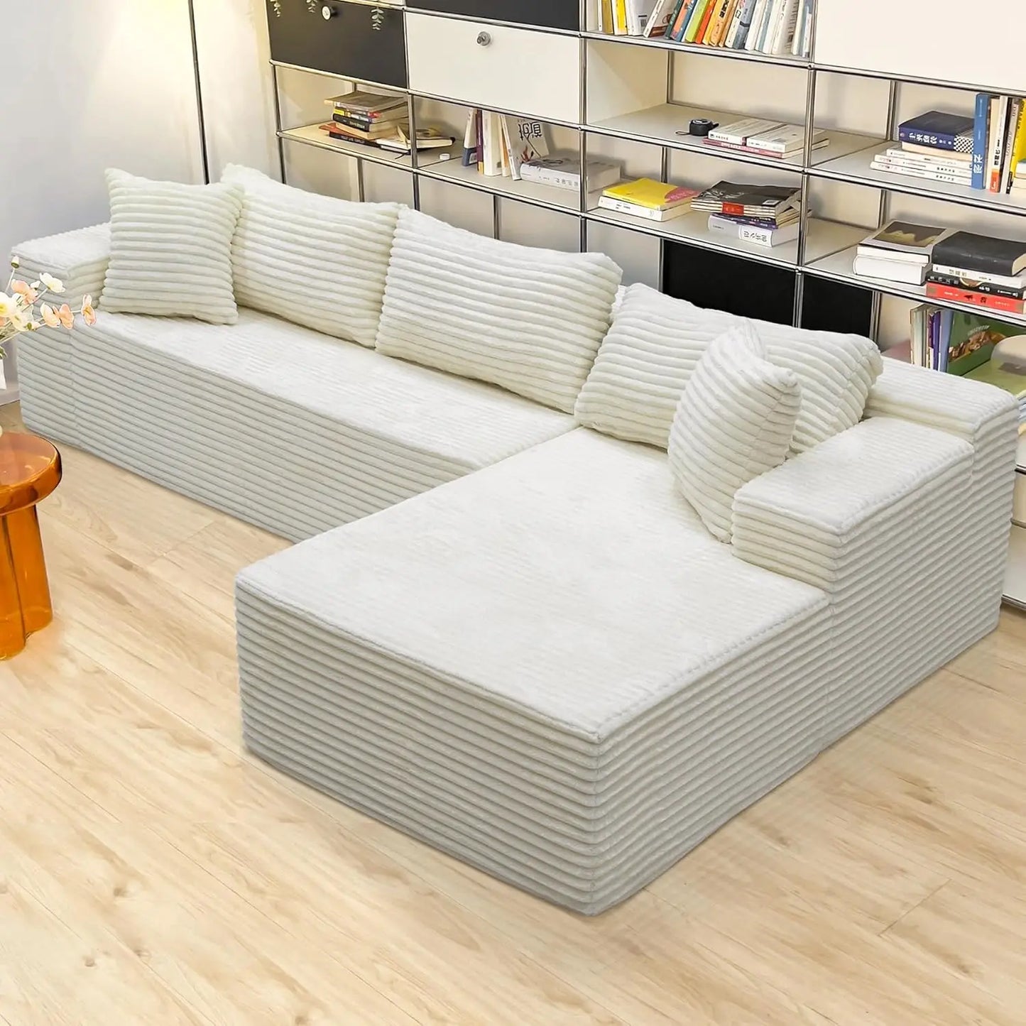 104" L-Shape Corduroy Sectional Sofa Deep Seat Chaise Living Room No Assembly Required, Custom