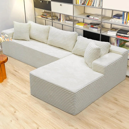 104" L-Shape Corduroy Sectional Sofa Deep Seat Chaise Living Room No Assembly Required, Custom