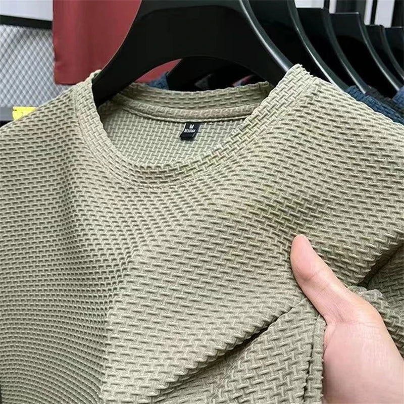 Ice Silk Mesh T-shirt Men's Short Sleeve Round Neck Tshirt Man Summer Half Sleeve Men Thin Solid Color Sports Tees Tops