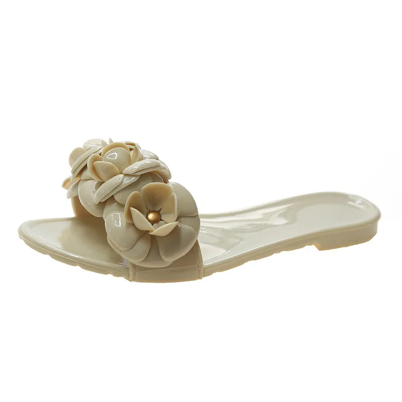 2025 New Women Spring/Summer Collection Jelly Color One Word Shoes Beach Daily Shopping Home Essential Casual Slippers