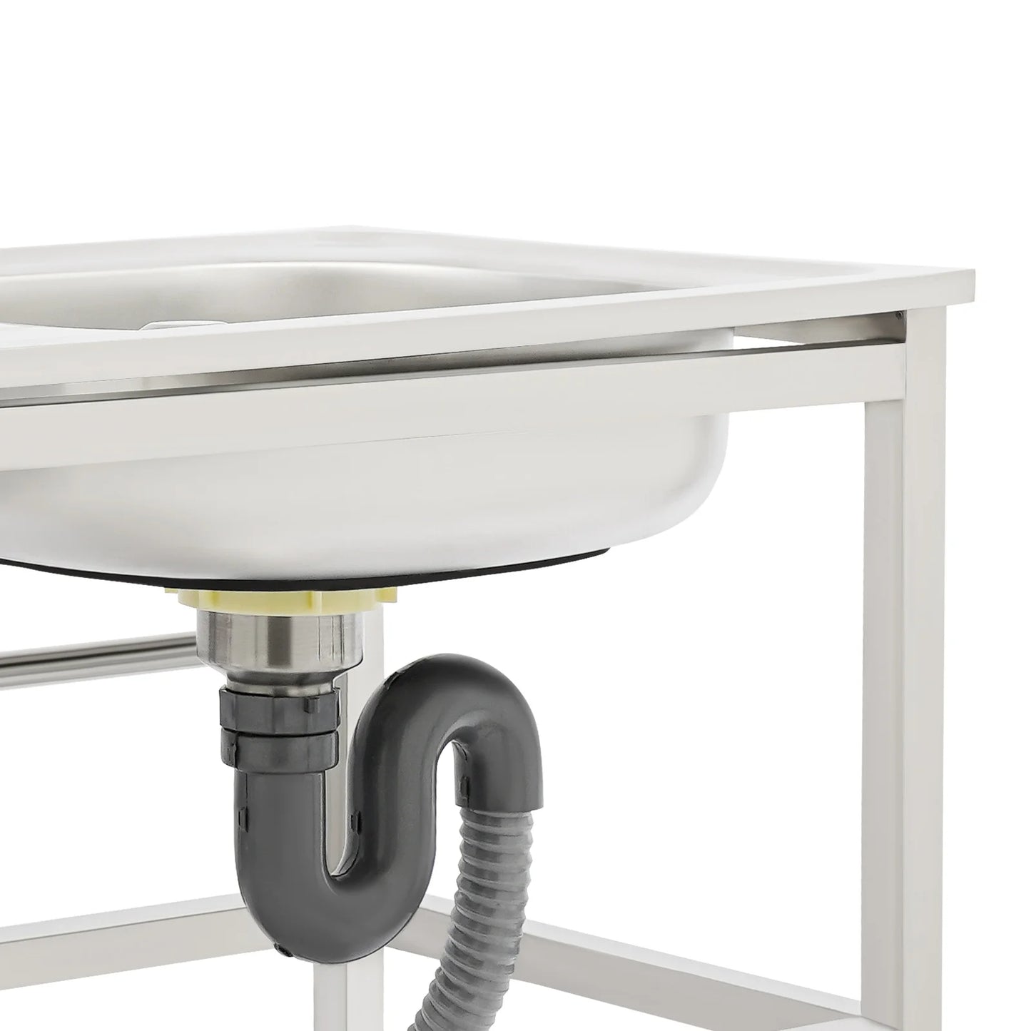 Stainless Steel Freestanding Outdoor Kitchen Sink with Faucet Worktable and Storage Rack Cold Hot Water Adjustable Feet