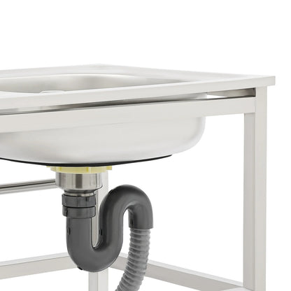 Stainless Steel Freestanding Outdoor Kitchen Sink with Faucet Worktable and Storage Rack Cold Hot Water Adjustable Feet