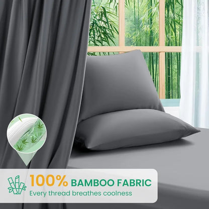 King Size Bamboo Sheets - Ultra Breathable & Cooling Bed Sheets for Hot Sleepers, Hotel Luxury Silky Bedding, 16" Deep Pocket, 4PC (Dark Grey)