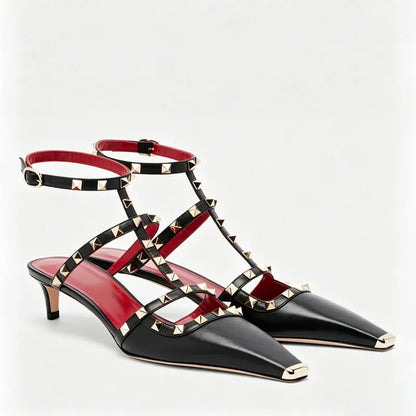 Summer Square Headed Rivet High-heeled Women's Sandals, Fashionable and Sexy Women's Party T-table Women's Plus Size Sandals