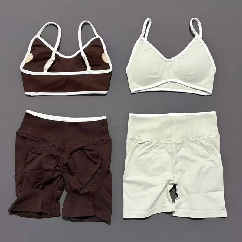 2Pcs HISTELLO Ignite Sculpt Sports Set Naked Feel Tummy Control Cross Bra Scrunch Hip Lifting Yoga Pilates Running Fitness Sets