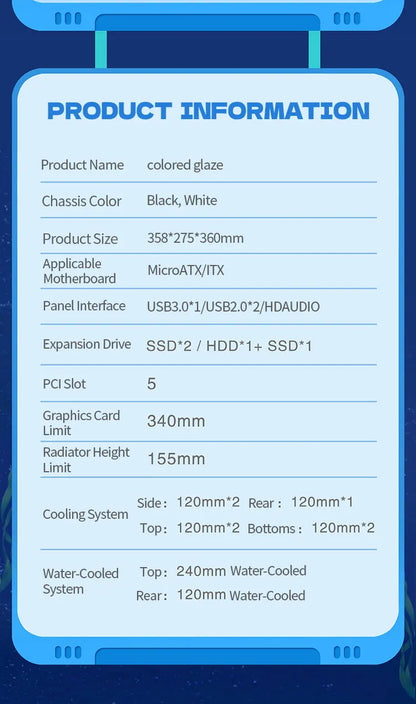 Power Train  Coloured Glaze PC Case Sea View Room 270°full view without column  Desktop Chassis Support 240  Water Cooler