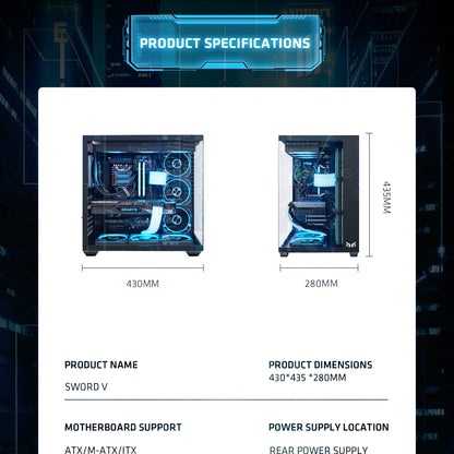 Yeah Magic Sword V 270° Column-Free Panoramic View ATX PC Case  Superior Thermal Performance Gaming And Office PC Case
