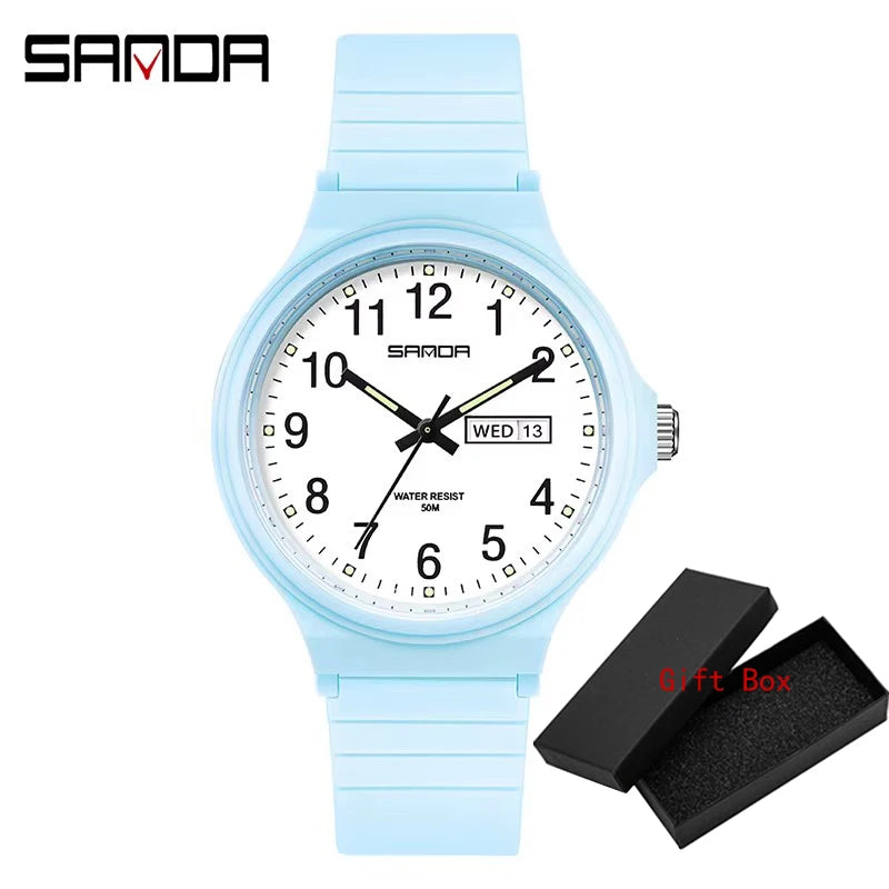 Fashion Sanda Top Brand Calenda Quartz Watch Minimalism Style Ladies Wristwatch Simple Black White Waterproof Watch Clock Reloj