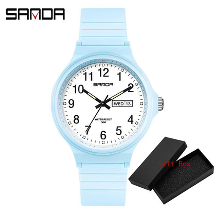Fashion Sanda Top Brand Calenda Quartz Watch Minimalism Style Ladies Wristwatch Simple Black White Waterproof Watch Clock Reloj