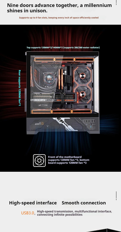 WJCOOLMAN Millennium ATX PC case screen/digital display supports 360 water cooled sea view room Customize screen computer case