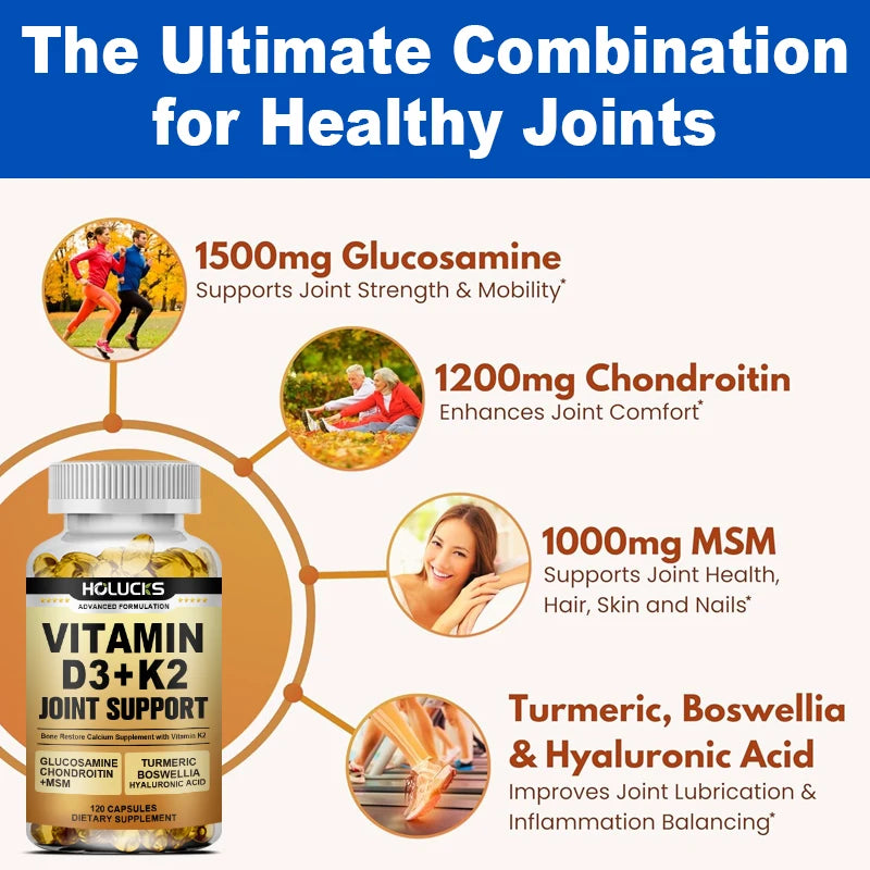 Advanced Joint Support Supplement, with Vitamin D3 K2, for Heart & Bone Health, Mood & Immune Support