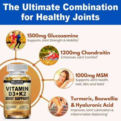 Advanced Joint Support Supplement, with Vitamin D3 K2, for Heart & Bone Health, Mood & Immune Support