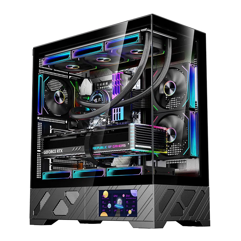 WJCOOLMAN Millennium ATX PC case screen/digital display supports 360 water cooled sea view room Customize screen computer case