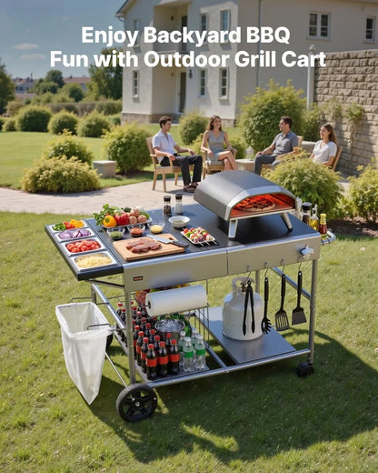 Outdoor Grill Cart with Wheels, 36.4x23.4 Inch Tabletop, Movable BBQ Prep Table for Picnic Kitchen Courtyard