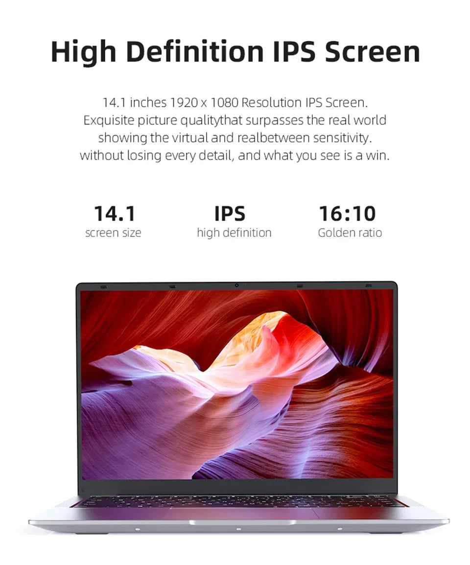 14.1 Inch Business Ultra Portable Laptop 2026 Win11 DDR4 16GB/32GB RAM 2TB SSD Slim Office Notebook PC I9-9900 Intel 6500Y