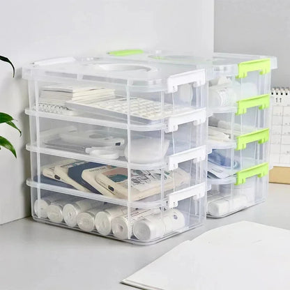 4-Layer Transparent Plastic Storage Box, Cover Partitioned Drawer Organizer, Building Block Portable Storage Case