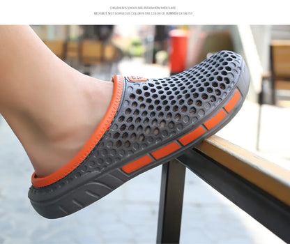Men's Summer Sandals Clogs Casual Round Toe Slip on Outdoor Geometric Pattern Anti-slip Beach Hole Shoes Plus 46 47 Men Slippers