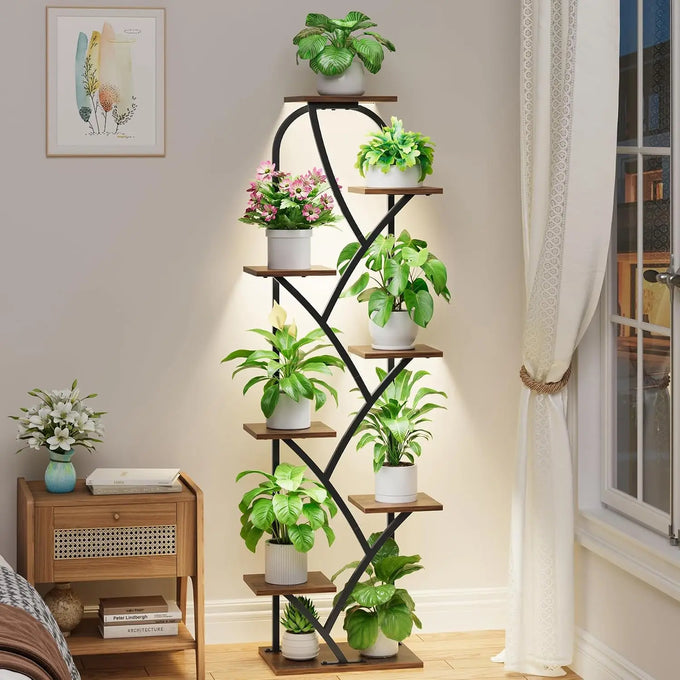 Wooden Plant Stand with Grow Lights — product image