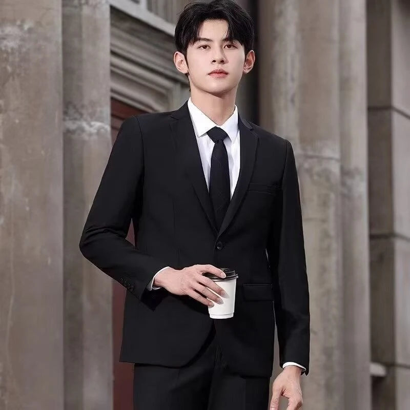 Four Piece Men's Suit Set Business Casual Professional Formal Slim Fit With Tie Included Handsome Style