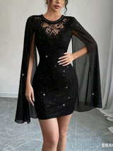 Lace Cape-Sleeve Mini Dress