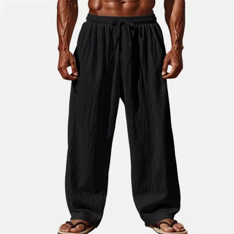 2026 New Men Cotton and Linen Casual Pants Simple and Comfortable Straight Leg Pants Waist Drawstring Plus Size Looser S-5XL ﻿