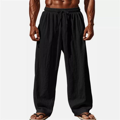 2026 New Men Cotton and Linen Casual Pants Simple and Comfortable Straight Leg Pants Waist Drawstring Plus Size Looser S-5XL ﻿