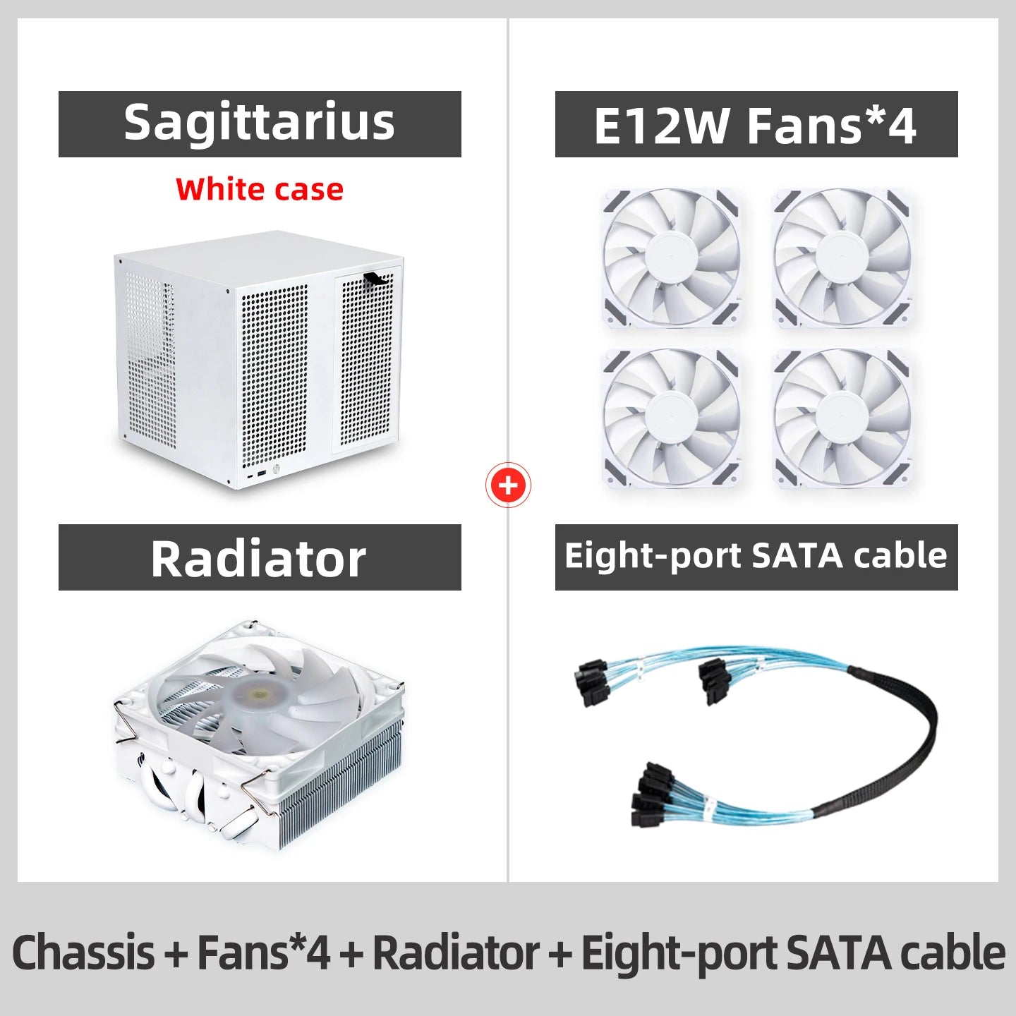 Sagittarius 8-bay NAS Computer Chassis with ATX Power Supply, MATX Motherboard, Full-height PCIE, 21.8L