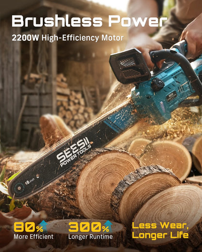 Seesii 40V 18Inch Cordless Electric Saw 2200W Brushless Chainsaw With Automatic Oiler  Garden Woodworking Cutting Tool For Makita 18v Battery pin