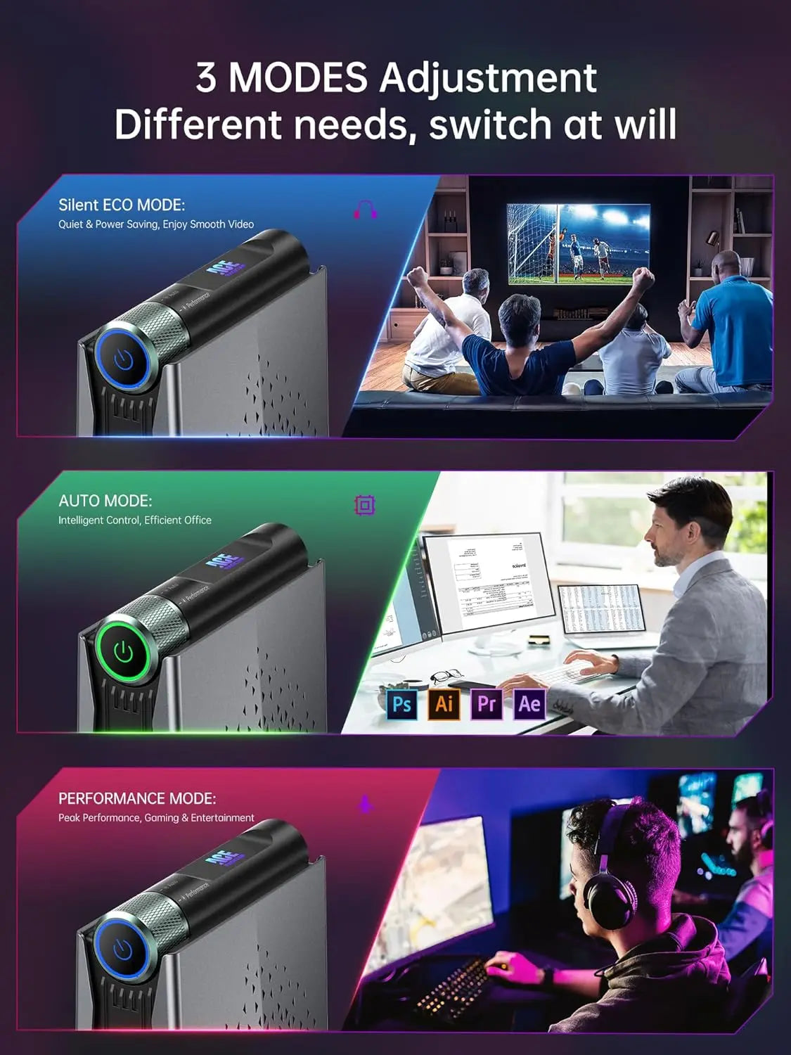 ACEMAGIC MINI PC AMD Ryzen 7 H255 Processor 16GB 512GB SSD Windows 11 Pro MINI Computer WiFi 6E BT5.2 With RGB Light 4K Triple