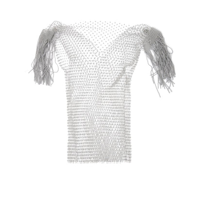 Tank Tops Shiny Rhinestone Fishnet Hollow Out Top Men Mesh See Through Tassel T-Shirt Man Party Clubwear Transparent Vest
