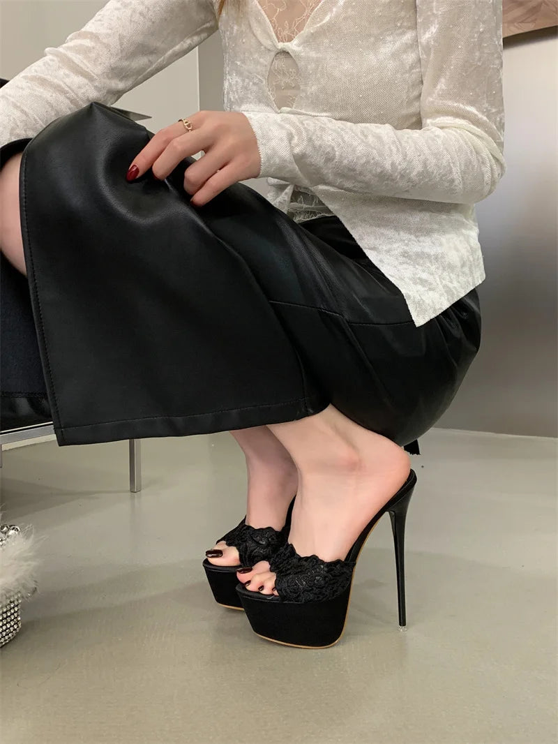 Hlieny Street Style Summer Open Toe Platform Women Slippers Fashion Thin High Heels Sandals Ladies Banquet Nightclub Party Shoes