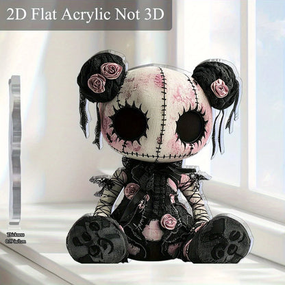 Gothic Horror Doll Decoration - Skull & Roses 2D Art for Halloween & Cafes