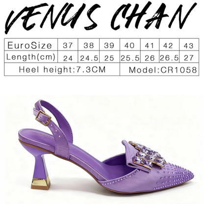 Venus Chan Elegant High Heel Shoes for Women - Sparkling Diamond Accents, Pointed-Toe Design Perfect for Parties and Commuting
