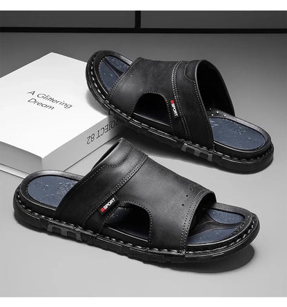 2025 Mens Slippers Summer Casual Shoes Beach Sandals Outdoor Slides Walking Comfort Leather Luxury Designer Fashion Lightweight