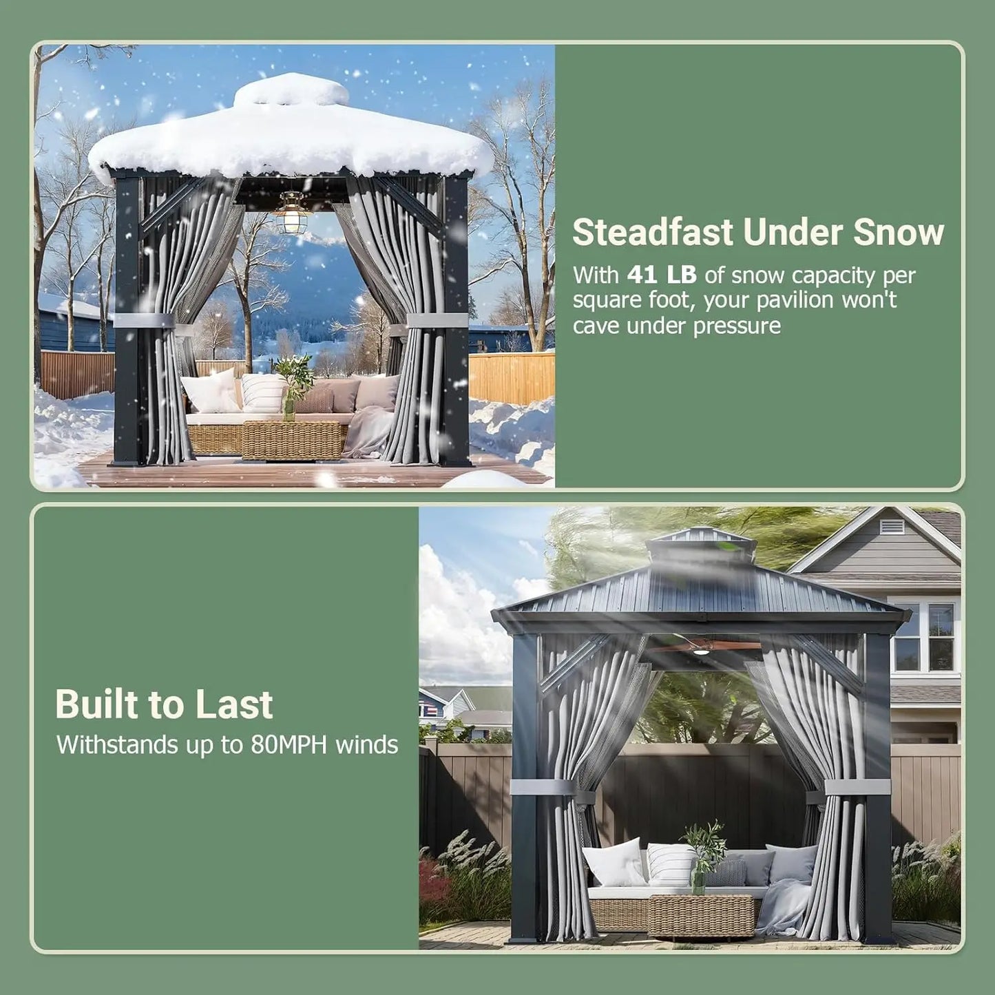 8x8FT Sturdy Hardtop Gazebo, Rustproof Aluminum Frame Double Steel Roof Outdoor Shelter with Decorative Curtains, Customized