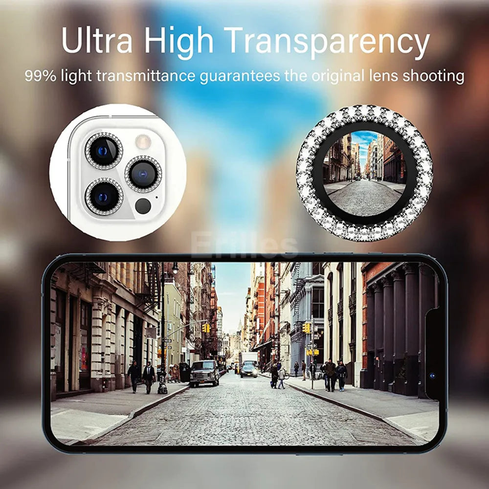 9D Diamond Lens Protector For iPhone 17 Pro Max Air Camera Tempered Glass Compatible with iPhone 14 15 16 Pro Max Ring Cover Cas