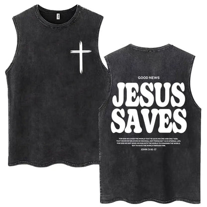 Washed Jesus Is King Christian Harajuku Vintage Tank Tops Men Women Gothic Sleeveless T-shirt Loose Summer Cotton Casual T Shirt