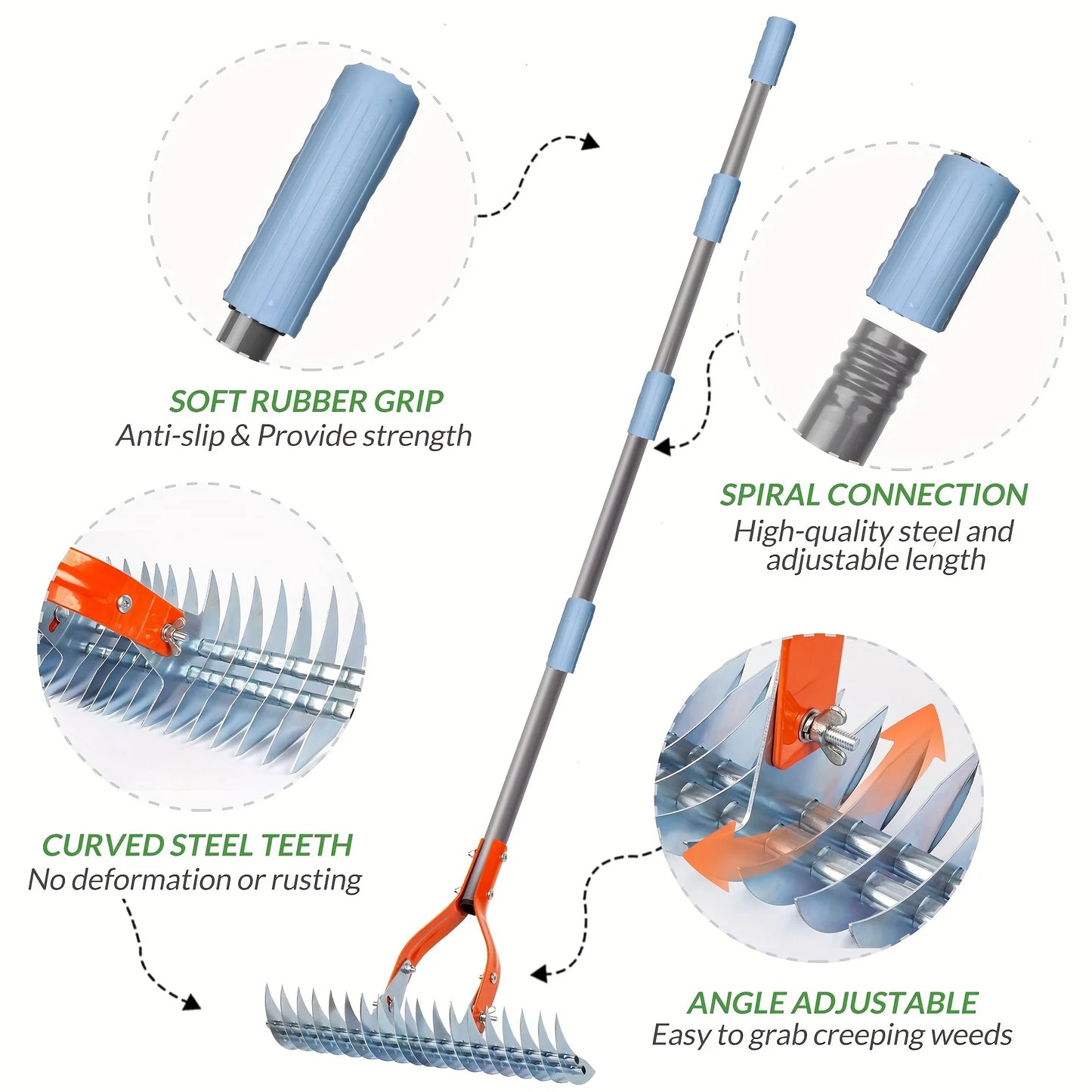 Versatile Grass Grooming Rake Lawn Thatching Rake Robust Dethatcher Rake for Cleaning Dead Grass, Yard Garden Durable Soil Rake