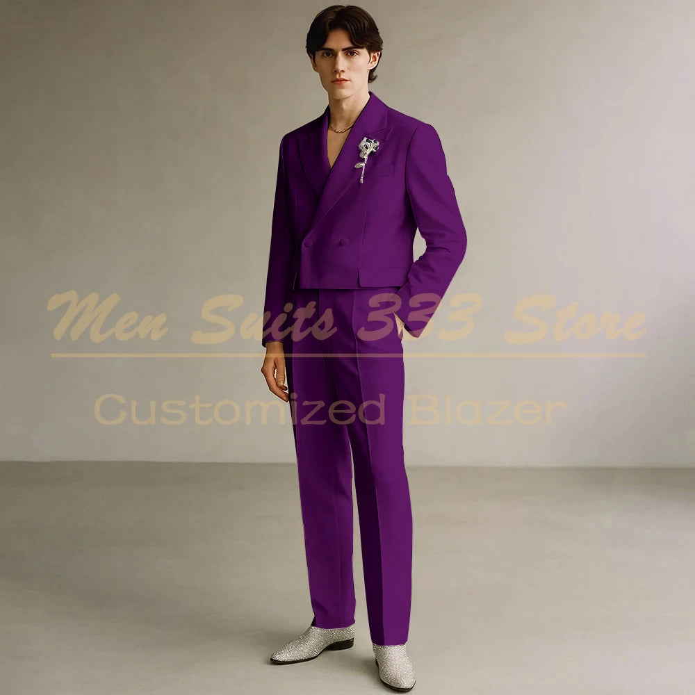 Cropped Men's Suits Formal Wedding Groomsmen 2 Piece Jacket Pants Sets Fashion Male Clothing High Quality Male Clothing Costume