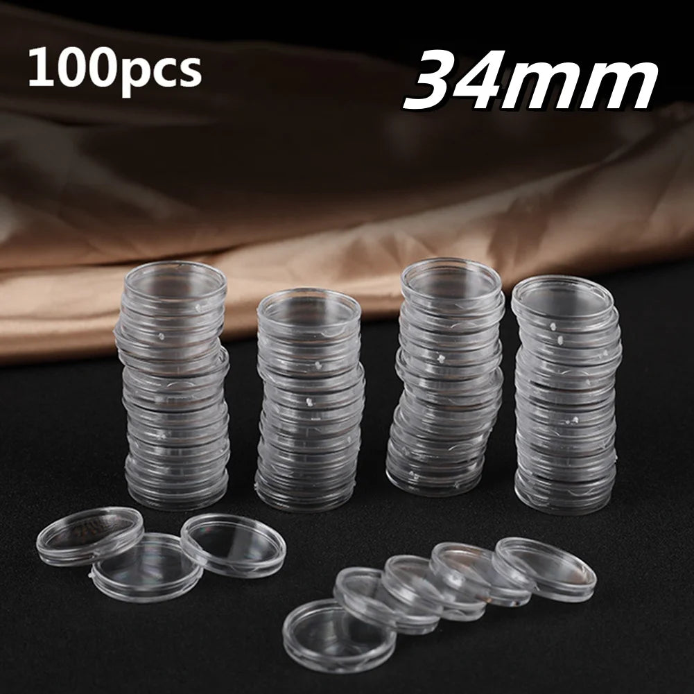 100Pcs 16-40mm Transparent Round Coin Storage Box Capsules Collection Coin Holder Containers Coin Capsule Case Supplies Gifts