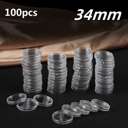 100Pcs 16-40mm Transparent Round Coin Storage Box Capsules Collection Coin Holder Containers Coin Capsule Case Supplies Gifts