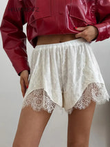 High-Waisted Lace-Panel Shorts