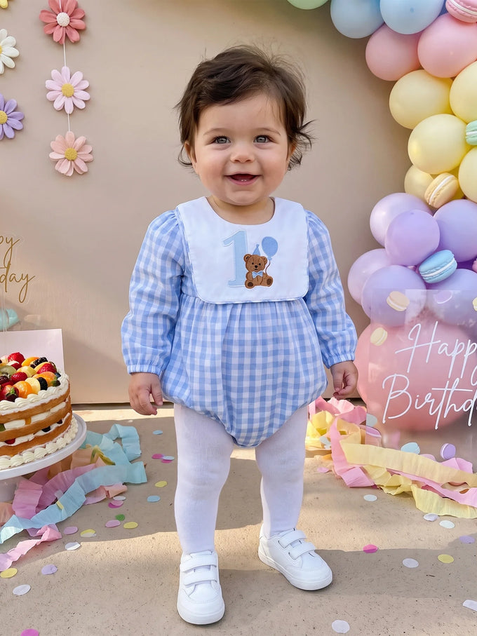 Plaid First Birthday Baby Romper — product image