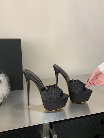 Hlieny Street Style Summer Open Toe Platform Women Slippers Fashion Thin High Heels Sandals Ladies Banquet Nightclub Party Shoes