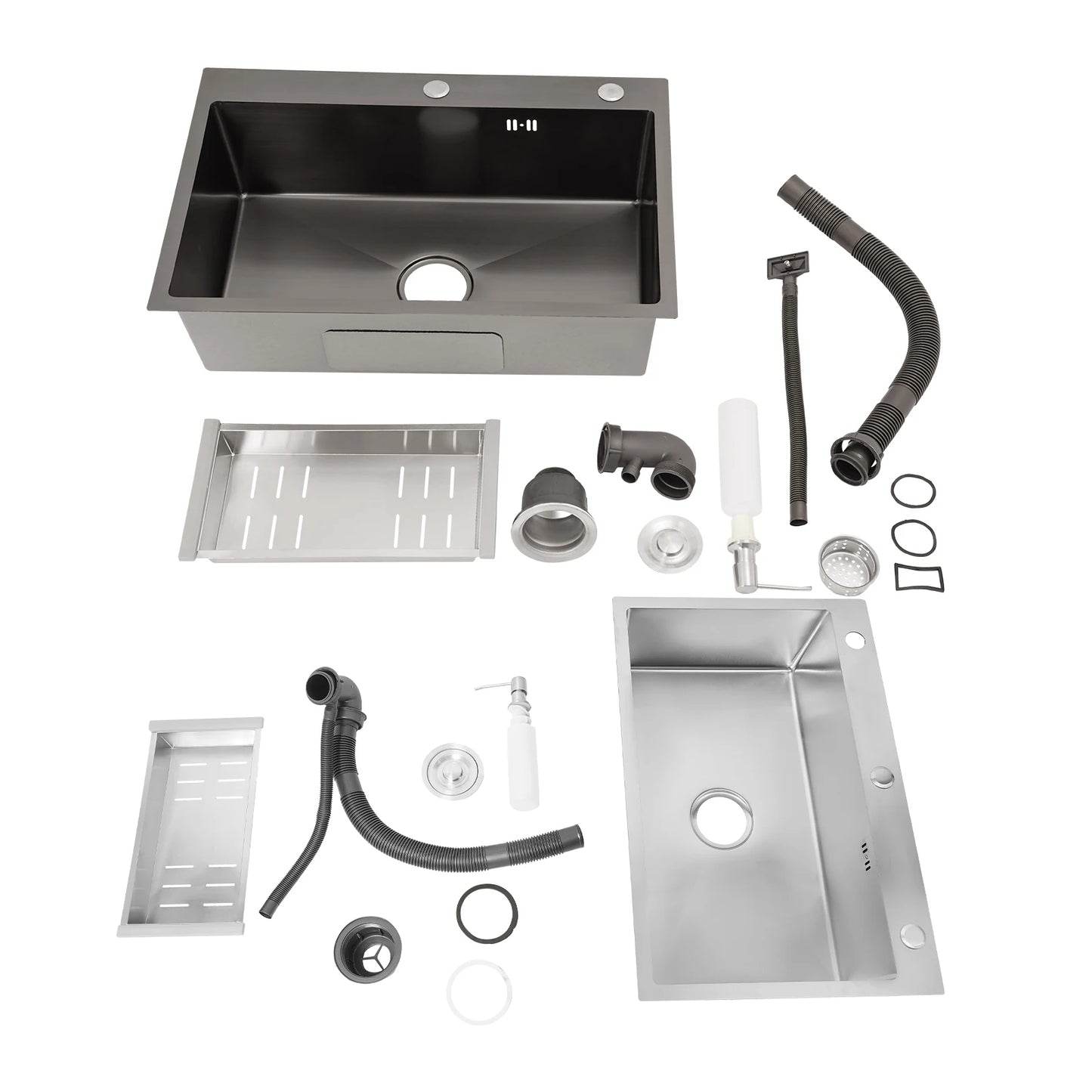 68×45cm Sink with V-shaped Drainer and Drain Basket and Soap Dispenser Anti-overflow Kitchen Sink Stainless Steel Sink