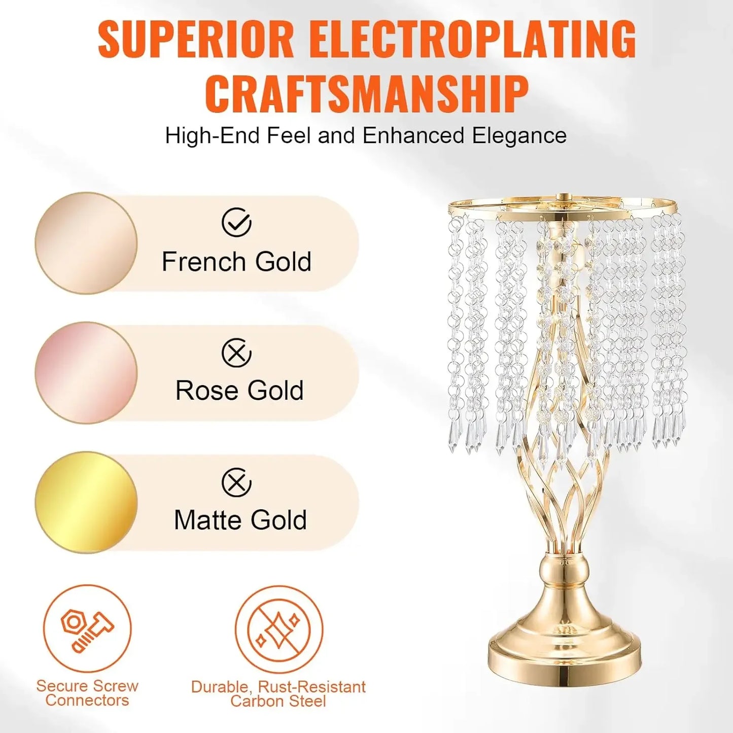 20PCS 43cm/16.9” Tall Crystal Wedding Flower Stand, Metal Wedding Centerpiece Vase, Gold Flower Holders Floral Display Rack