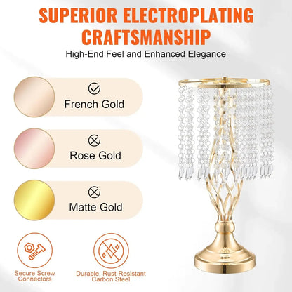 20PCS 43cm/16.9” Tall Crystal Wedding Flower Stand, Metal Wedding Centerpiece Vase, Gold Flower Holders Floral Display Rack